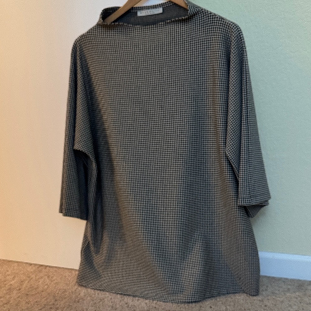 bryn Walker Black and Cream Houndstooth Tunic Top Size L